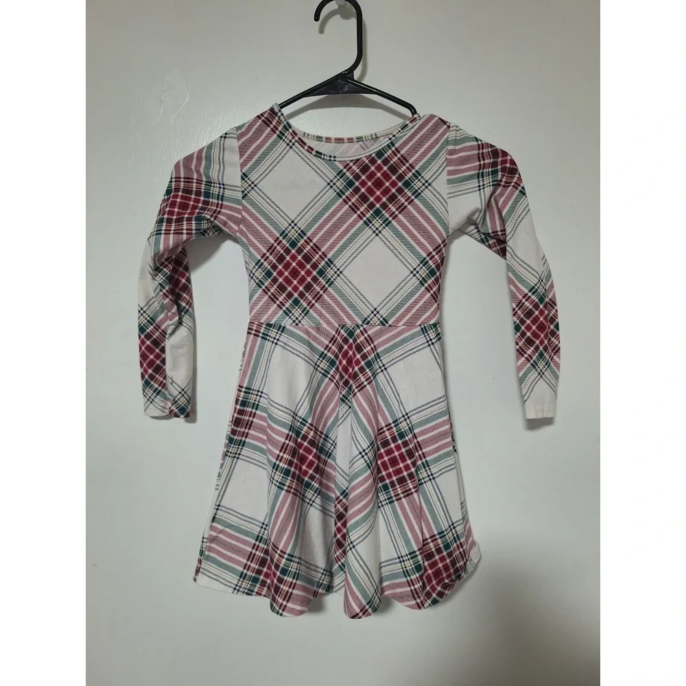 The Children's Place Girls Size 5/6 Red Green Plaid Long Sleeve Twirl Dress